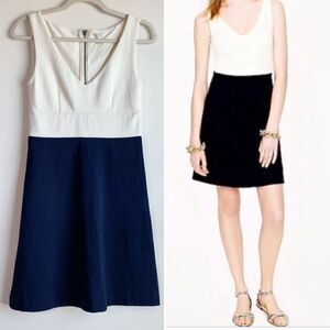 NWT J CREW Sz 10  Navy Blue & Ivory COLORBLOCK FIT & FLARE PONTE‎ DRESS  …